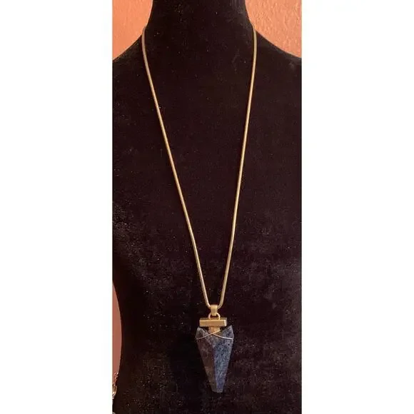 Tory Burch Sodalite Arrowhead Pendant with Matte Gold Chain - Picture 4 of 11